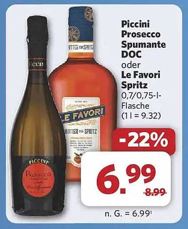 Piccini Prosecco Spumante DOC oder Le Favori Spritz, 0,7/0,75-l-Flasche