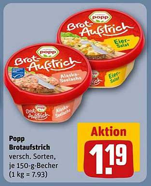 Popp Brotaufstrich verschiedene Sorten, je 150-g-Becher