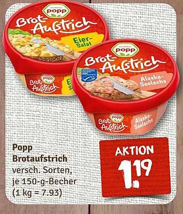 Popp Brotaufstrich verschiedene Sorten, je 150-g-Becher