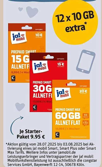 Prepaid Smart Max 60 GB Allnet Flat für nur 20 €