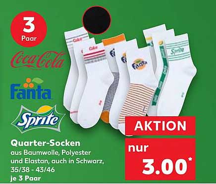 Quarter-Socken 3 Paar – Coca-Cola, Fanta und Sprite