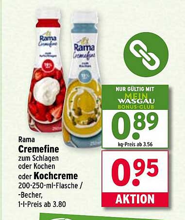 Rama Cremefine zum Schlagen oder Kochen - 200-250 ml-Flasche / Becher