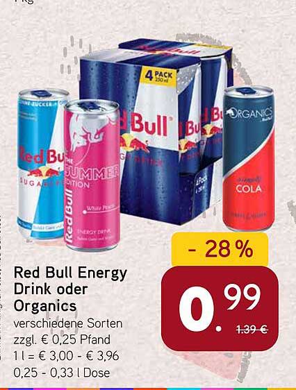Red Bull Energy Drink oder Organics 4 Pack