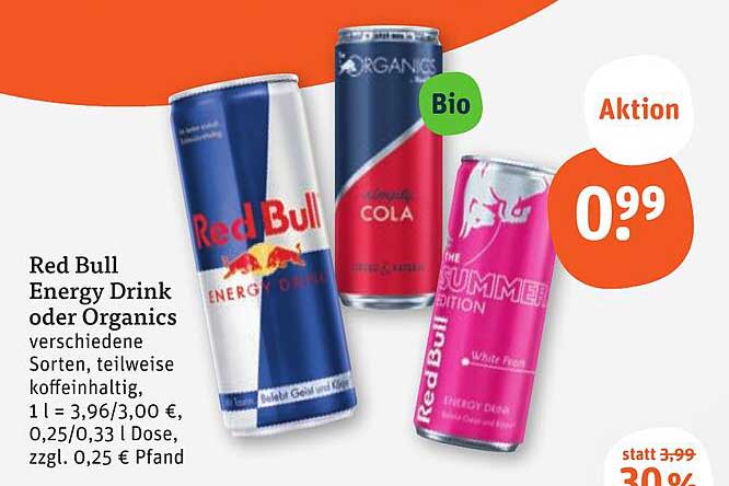 Red Bull Energy Drink oder Organics - verschiedene Sorten
