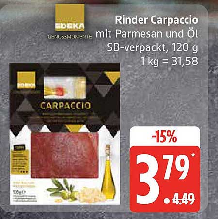 Rinder Carpaccio mit Parmesan und Öl, 120 g