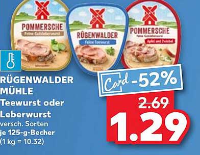Rügenwalder Mühle Teewurst oder Leberwurst 125-g-Becher