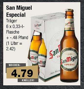 San Miguel Especial Träger 6 x 0,33-I-Flasche + 0,48 Pfand