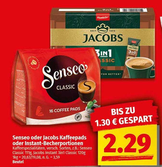 Senseo oder Jacobs Kaffeepads oder Instant-Becherportionen