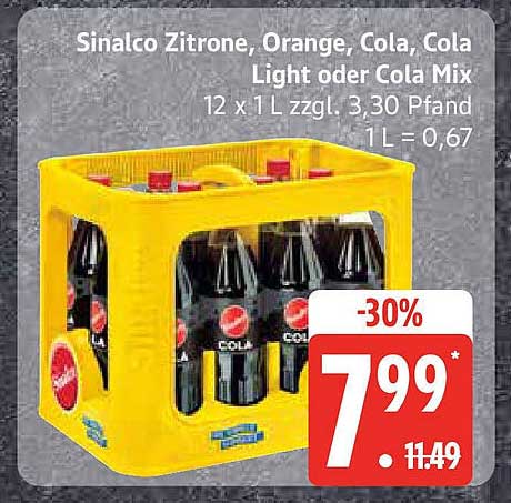 Sinalco Zitrone, Orange, Cola, Cola Light oder Cola Mix 12 x 1 L