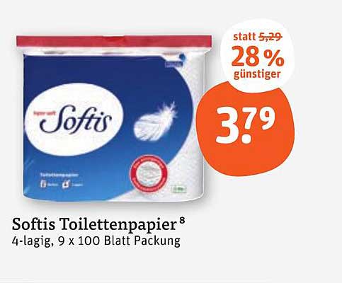 Softis Toilettenpapier 4-lagig, 9 x 100 Blatt Packung