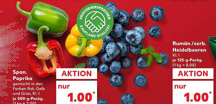Span. Paprika gemischt in den Farben Rot, Gelb und Grün, Kl. I je 500-g-Pack.
