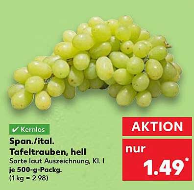Spanische/italienische Tafeltrauben, hell - nur 1,49 €