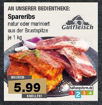 Spareribs natur oder mariniert aus der Brustspitze je 1 kg