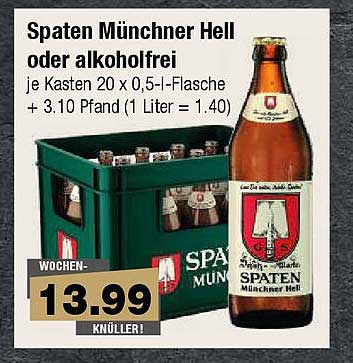 Spaten Münchner Hell oder alkoholfrei - je Kasten 20 x 0,5-l-Flasche