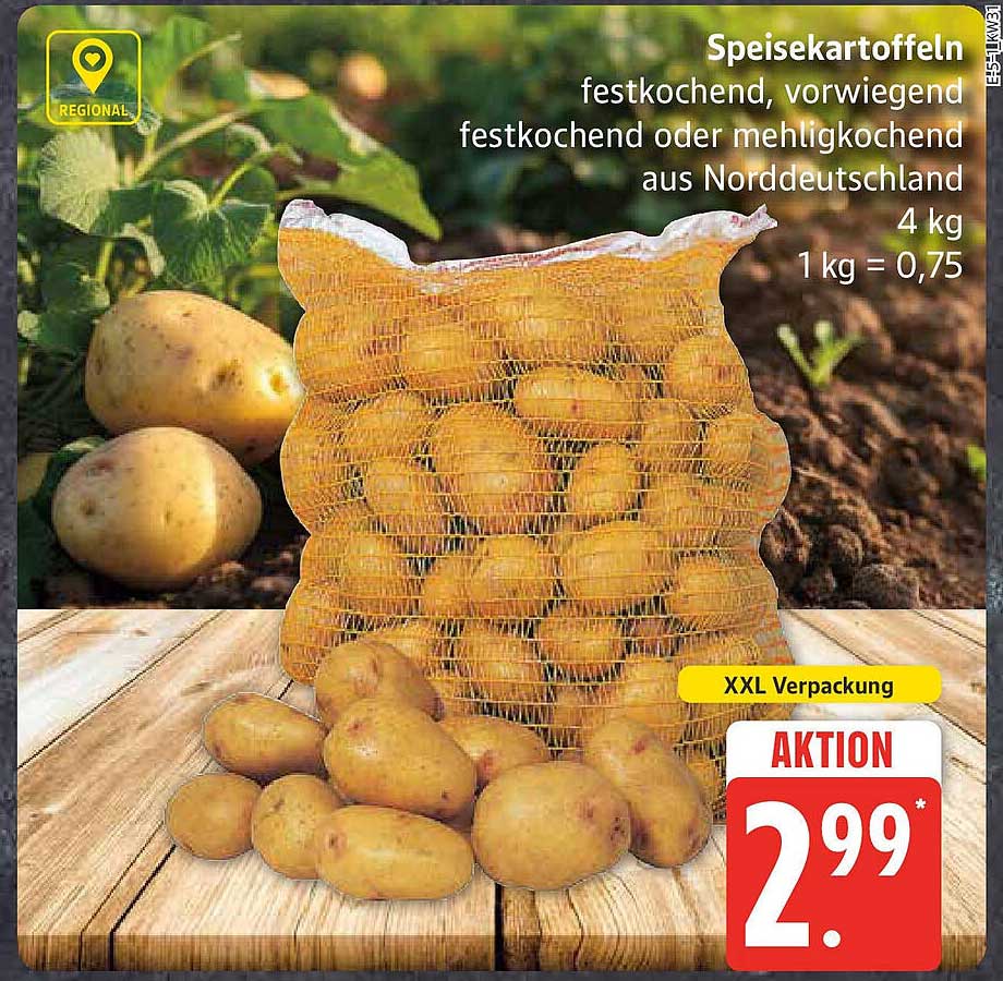 Speisekartoffeln - festkochend, vorwiegend festkochend oder mehligkochend aus Norddeutschland, 4 kg für 2,99 €
