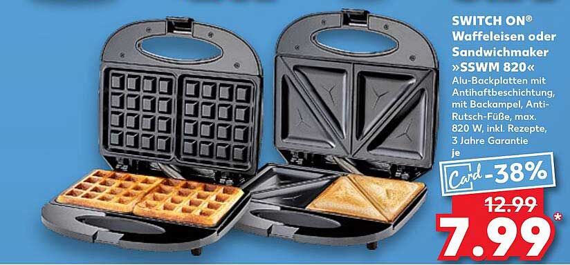 SWITCH ON® Waffeleisen oder Sandwichmaker »SSWM 820«