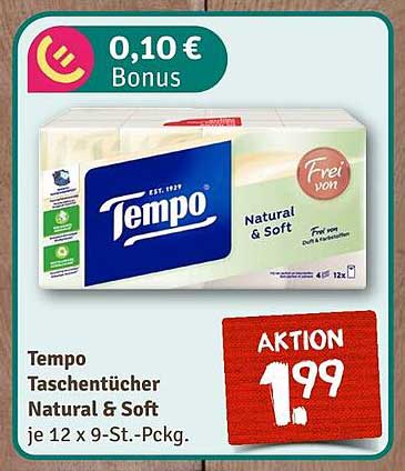 Tempo Taschentücher Natural & Soft - 12 x 9-Stück-Packung