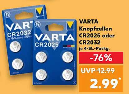 VARTA Knopfzellen CR2025 oder CR2032 je 4-St.-Pack