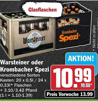 Warsteiner oder Krombacher Spezi Kasten - Aktion