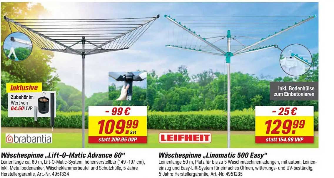 Wäschespinne "Lift-O-Matic Advance 60" und "Linomatic 500 Easy"