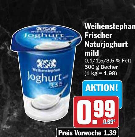 Weihenstephan Frischer Naturjoghurt mild 500 g Becher