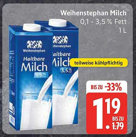 Weihenstephan Milch 0,1 – 3,5 % Fett 1L