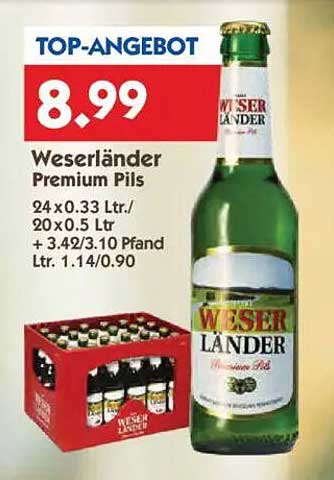 Weserländer Premium Pils - 24 x 0,33 L für nur 8,99 €