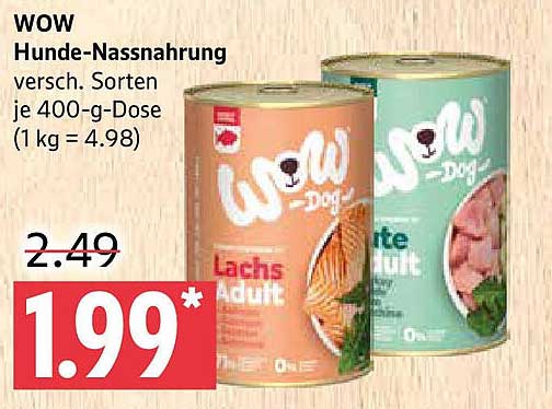 WOW Hunde-Nassnahrung, verschiedenste Sorten, 400-g-Dose