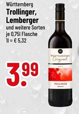 Württemberg Trollinger, Lemberger und weitere Sorten 0,75L Flasche