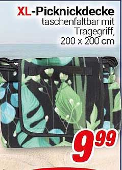 XL-Picknickdecke taschenfaltbar mit Tragegriff, 200 x 200 cm