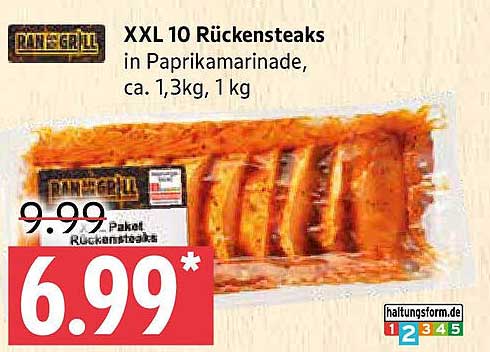 XXL 10 Rückensteaks in Paprikamarinade, ca. 1,3 kg, 1 kg