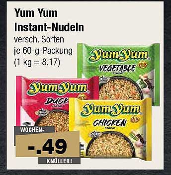 Yum Yum Instant-Nudeln, verschiedene Sorten je 60-g-Packung