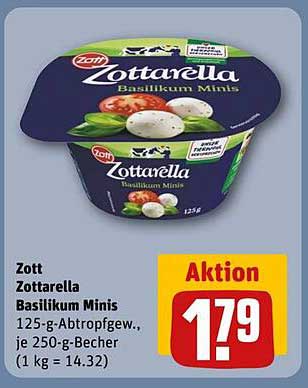 Zott Zottarella Basilikum Minis 125-g-Abtropfgew.