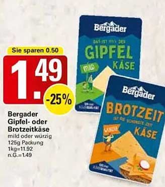 Bergader Gipfel- oder Brotzeitkäse 125g Packung