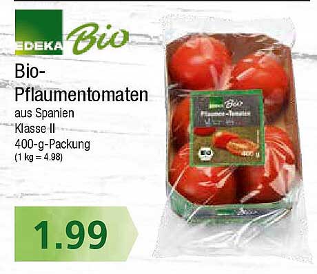 Bio-Pflum tomaten aus Spanien - 400-g-Packung