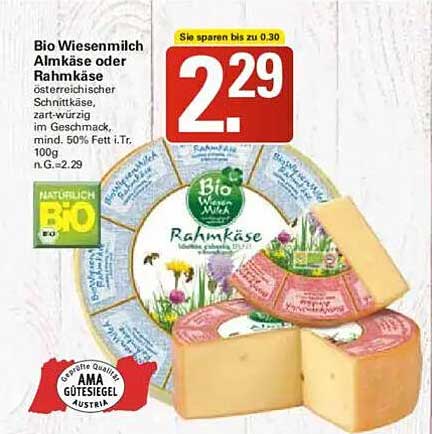 Bio Wiesenmilch Almkäse oder Rahmkäse