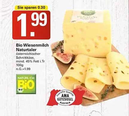 Bio Wiesenmilch Naturtaler - österreichischer Schnittkäse