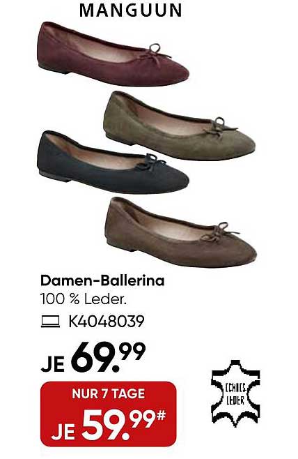 Damen-Ballerina 100 % Leder