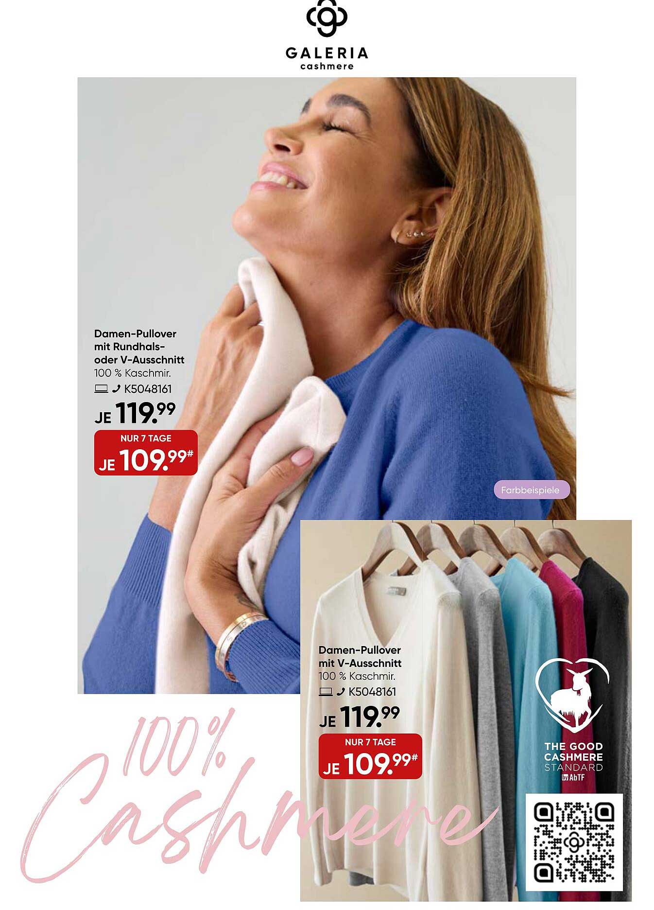 Damen-Pullover mit Rundhals- oder V-Ausschnitt 100 % Kaschmir