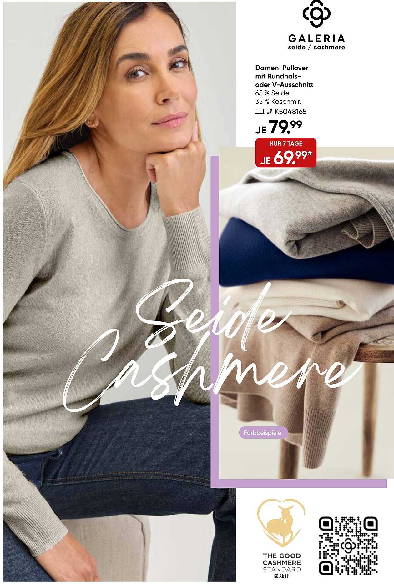 Damen-Pullover mit Rundhals- oder V-Ausschnitt aus Seide und Kaschmir