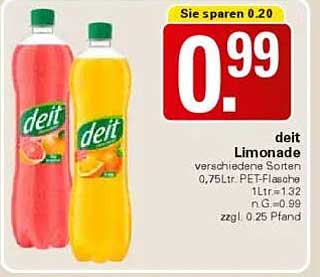 deit Limonade – verschiedene Sorten, 0,75L PET-Flasche