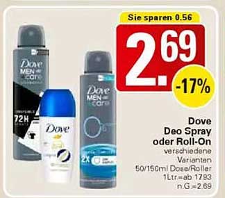 Dove Deo Spray oder Roll-On verschiedene Varianten 50/150ml Dose/Roller