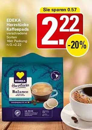 EDEKA Herzstücke Kaffeepads verschiedene Sorten 16er Packung