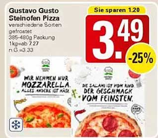 Gustavo Gusto Steinofen Pizza verschiedene Sorten gefrostet 385-480g