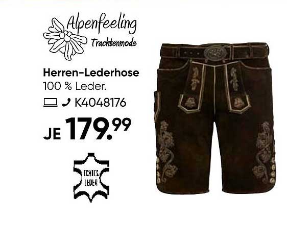 Herren-Lederhose 100 % Leder - Alpenfeeling