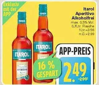 Itarol Aperitivo Alkoholfrei 0,7L - APP-Preis 2,49 €