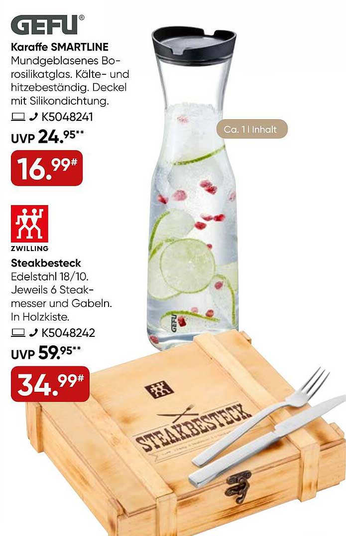 Karaffe SMARTLINE von GEFU und Steakbesteck von ZWILLING