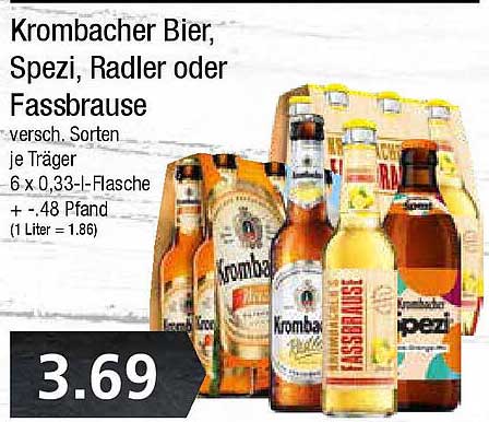 Krombacher Bier, Spezi, Radler oder Fassbrause - verschiedene Sorten