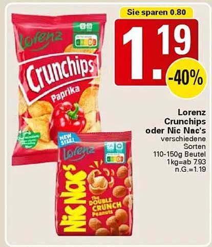 Lorenz Crunchips oder Nic Nac's verschiedene Sorten