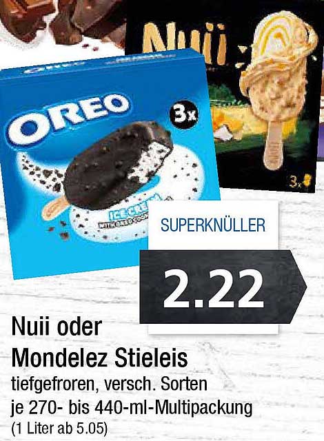 Nuii oder Mondelez Stieleis, tiefgefroren, verschieden. Sorten je 270- bis 440-ml-Multipackung